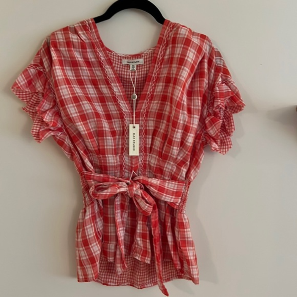 Max Studio Orange Plaid Top Size XS - Perfect for Fall! NWT‎